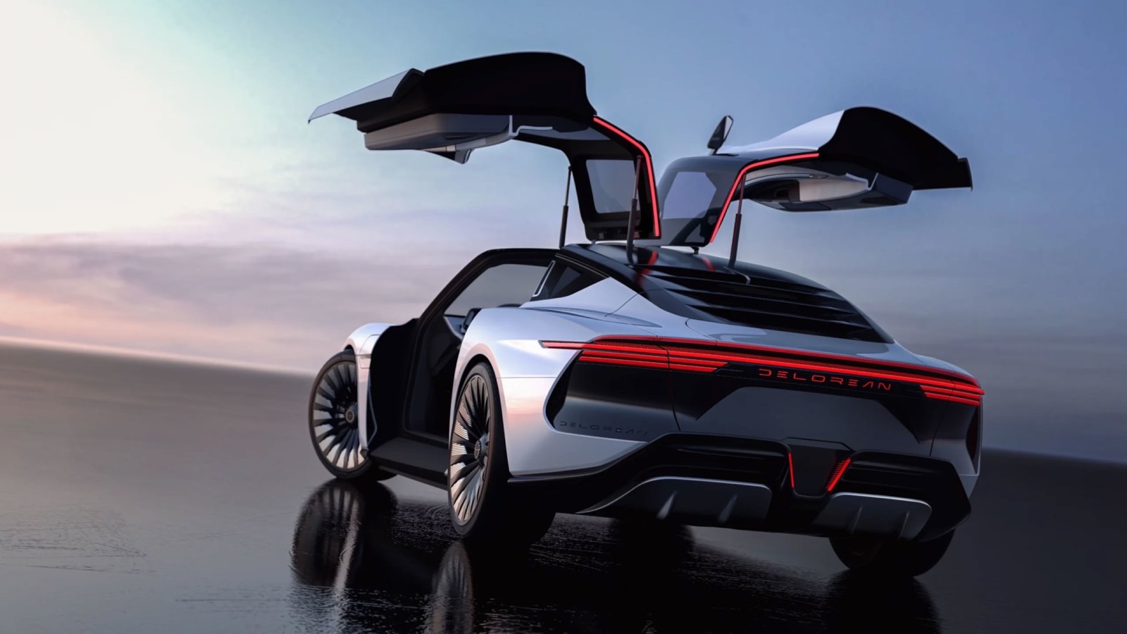 Coche eléctrico futurista en un entorno urbano de nueva generación
