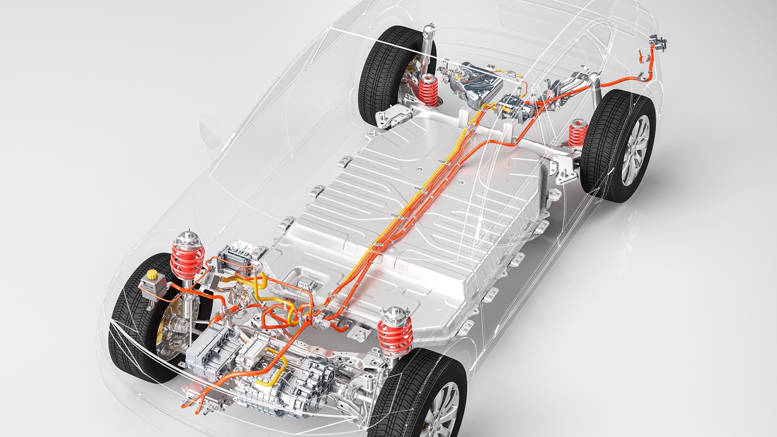Batería de un coche eléctrico en primer plano